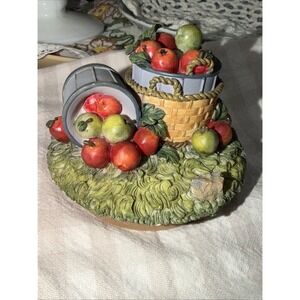 Vintage Retired Home Interiors Candle Cork Topper Basket  of apples 3 Inch Mouth